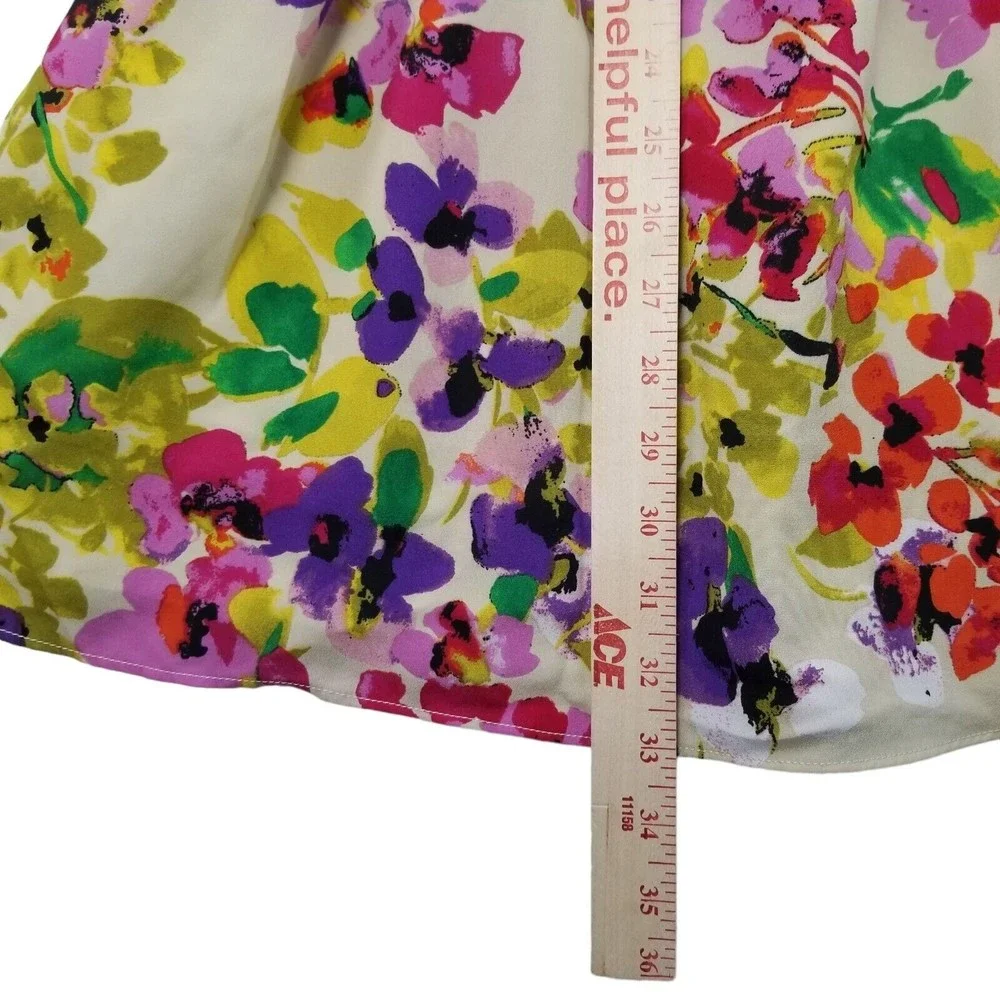 Express Dress Floral Knee Length Belted Sundress Womens Sz M  Ruffle Bib Pockets - Picture 16 of 16
